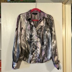 Jones New York petites satin lilac/silver/gray blouse with French cuffs